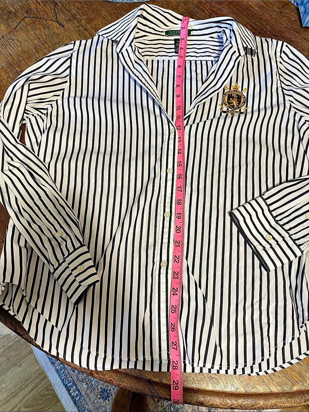 Lauren Ralph Lauren Black and White Striped Crest Button-Down Shirt Black &